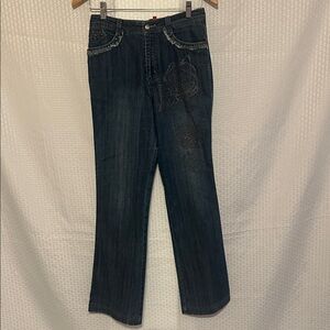 #867 Dark Wash Womens Boot Cut Jeans with Embroidered Rose Detail